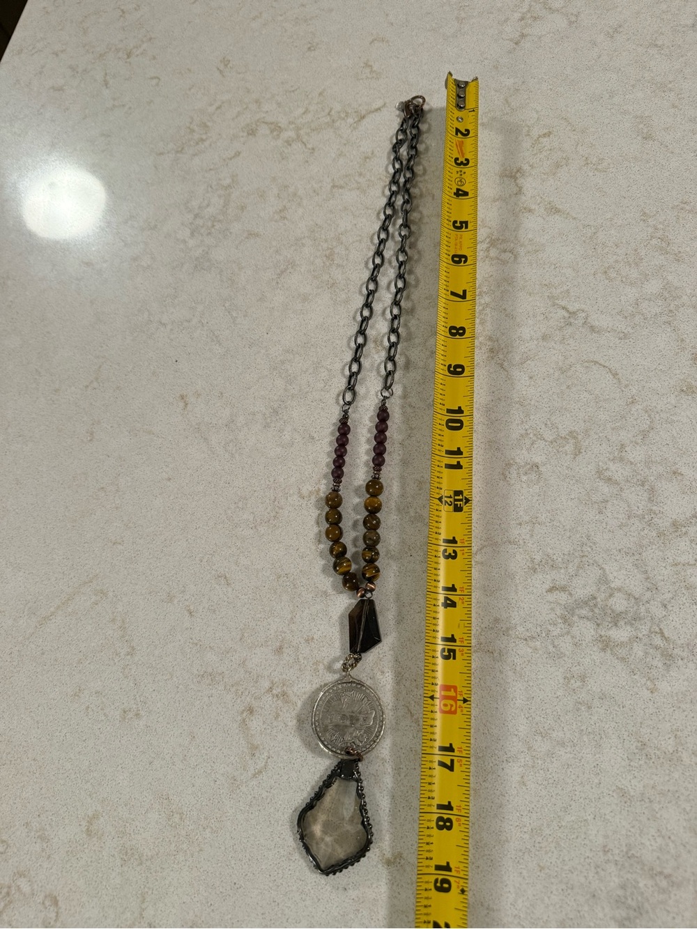 Layered Pendant Necklace with Brown and Black Accents Boho Coin - Picture 2 of 9